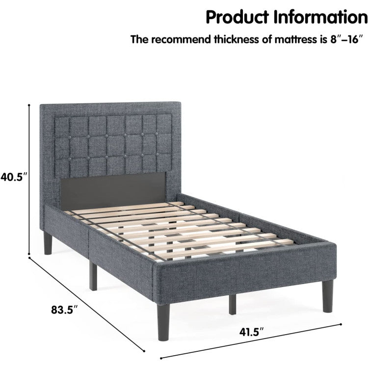 Twin Size Upholstered Bed Frame with Button Tufted Headboard