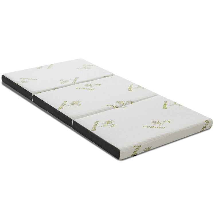 Portable Tri-Fold Memory Foam Floor Mattress Topper with Carrying Bag