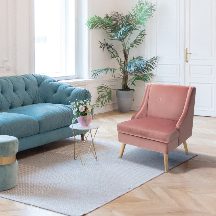 Velvet Wing Back Accent Chair with Rubber Wood Legs and Padded Seat for Living Room