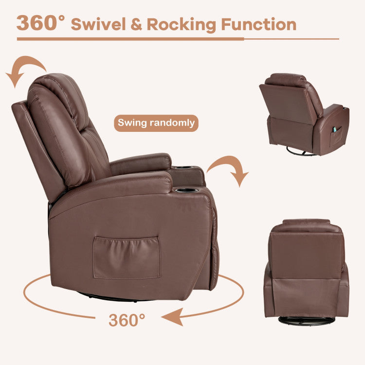 360-Degree Swivel Massage Recliner Chair with Remote Control for Home