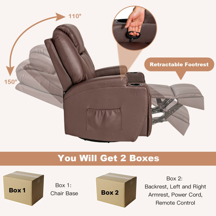 360-Degree Swivel Massage Recliner Chair with Remote Control for Home