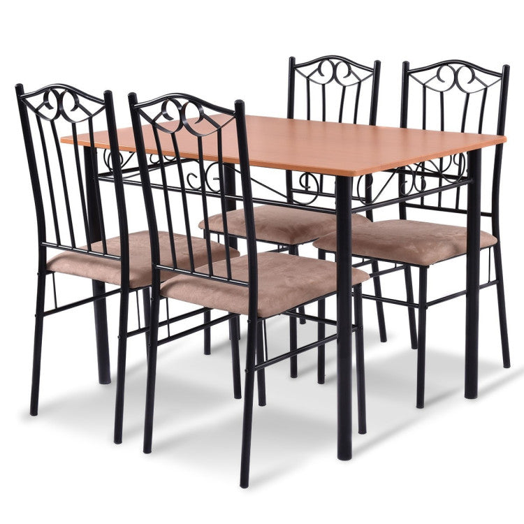 5 Pieces Dining Set Wooden Table and 4 Cushioned Chairs