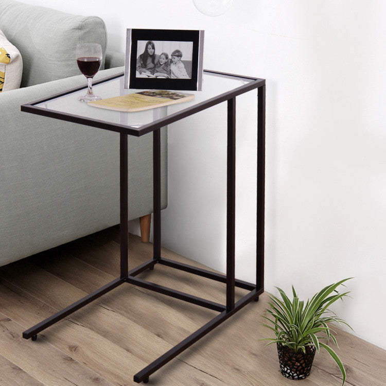 Sofa End Table Coffee Side Table with Glass Top