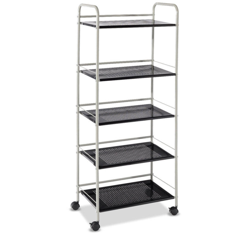 5-Tier Kitchen Rolling Utility Microwave Rack Cart with Lockable Casters