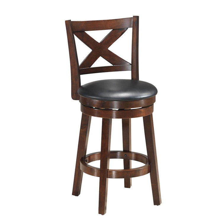 Swivel X-Back Upholstered Counter Height Bar Stool with PVC Cushioned Seat