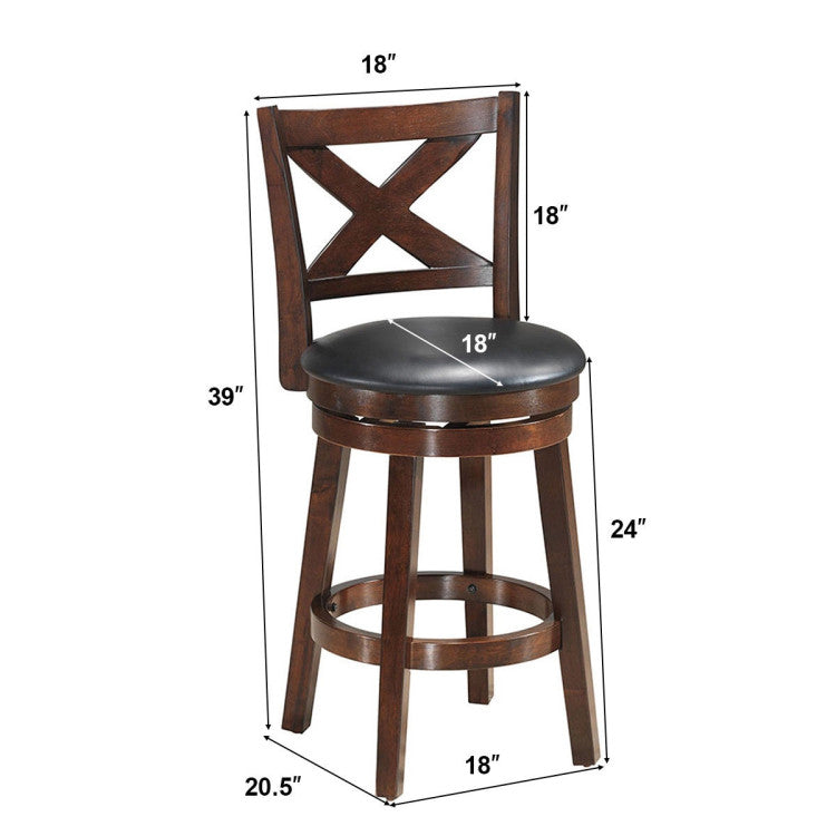 Swivel X-Back Upholstered Counter Height Bar Stool with PVC Cushioned Seat