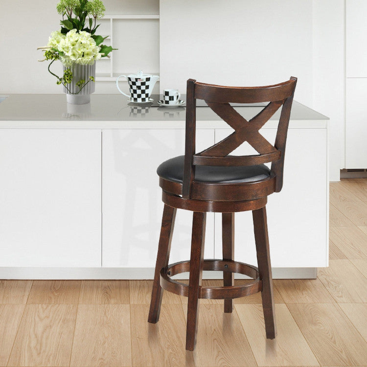 Swivel X-Back Upholstered Counter Height Bar Stool with PVC Cushioned Seat