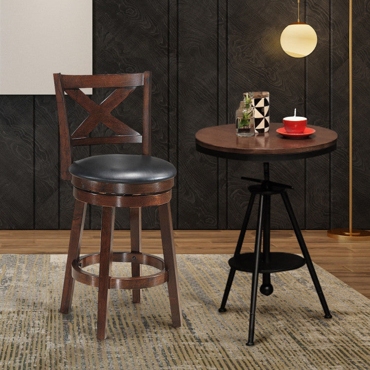 Swivel X-Back Upholstered Counter Height Bar Stool with PVC Cushioned Seat