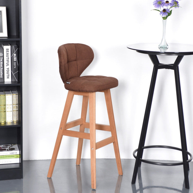 Set of 2 Brown Bar Stools Pub Chair Fabric