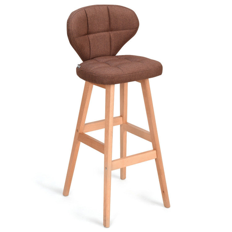 Set of 2 Brown Bar Stools Pub Chair Fabric