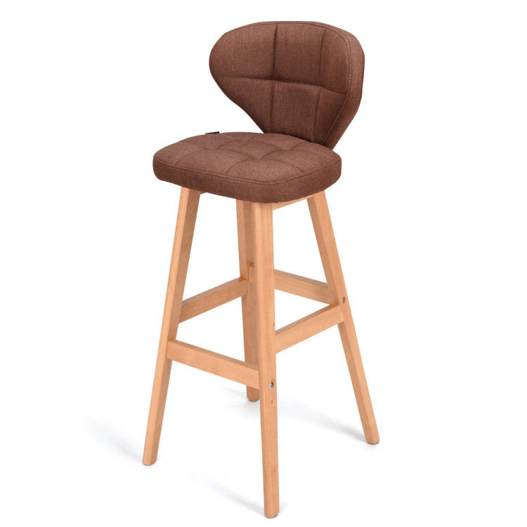 Set of 2 Brown Bar Stools Pub Chair Fabric