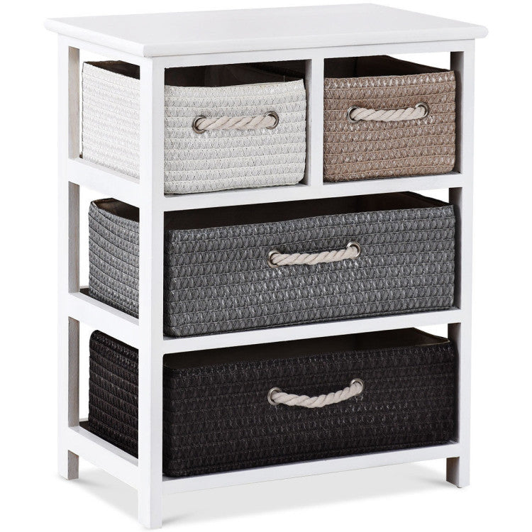 Storage Drawer Nightstand Woven Basket Cabinet Bedside Table