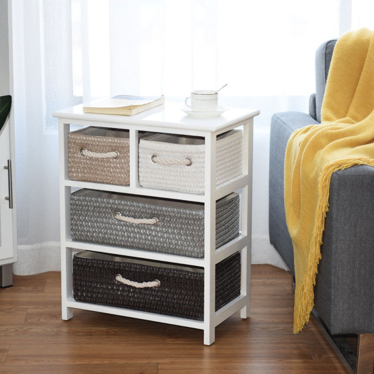 Storage Drawer Nightstand Woven Basket Cabinet Bedside Table