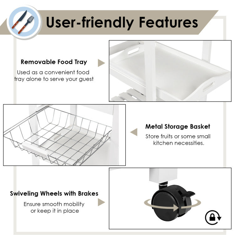 Kitchen Island Cart with Stainless Steel Tabletop and Basket