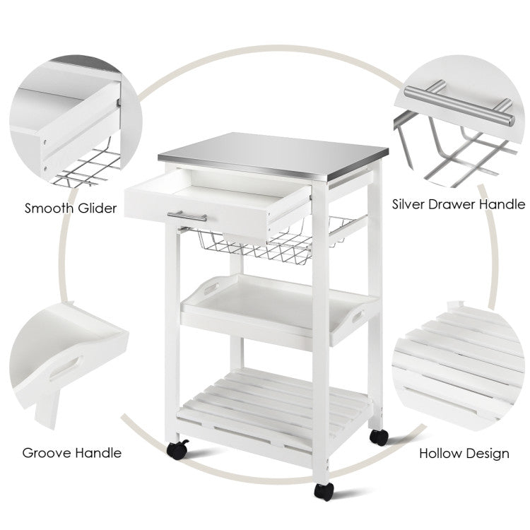 Kitchen Island Cart with Stainless Steel Tabletop and Basket