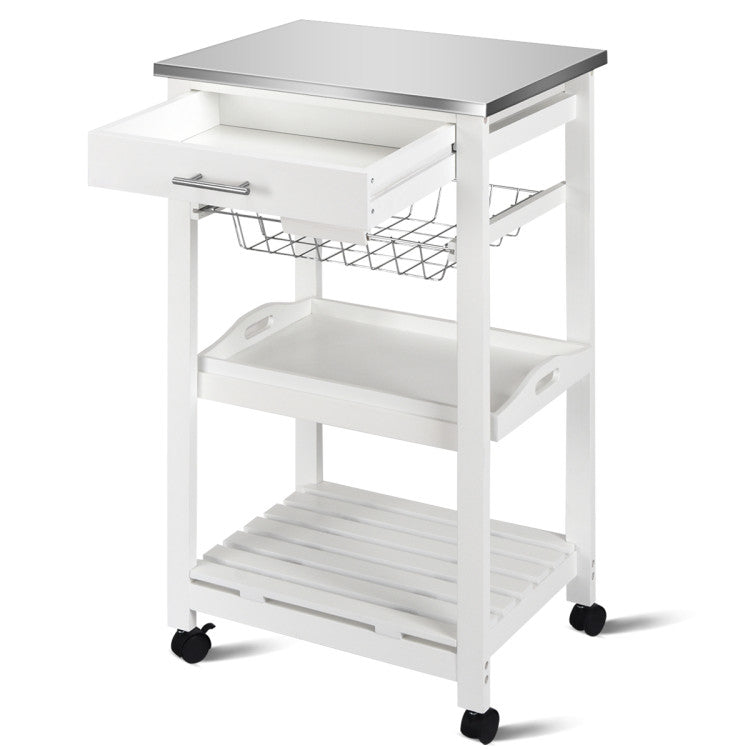 Kitchen Island Cart with Stainless Steel Tabletop and Basket