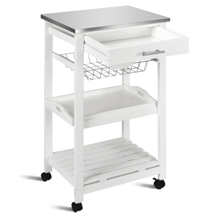 Kitchen Island Cart with Stainless Steel Tabletop and Basket