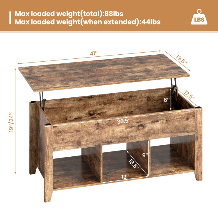 Wood Lift Top Coffee Table with Storage Lower Shelf