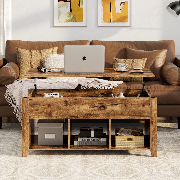 Wood Lift Top Coffee Table with Storage Lower Shelf