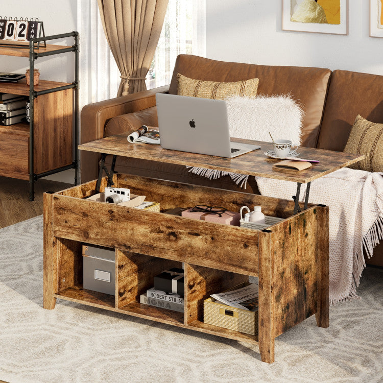 Wood Lift Top Coffee Table with Storage Lower Shelf