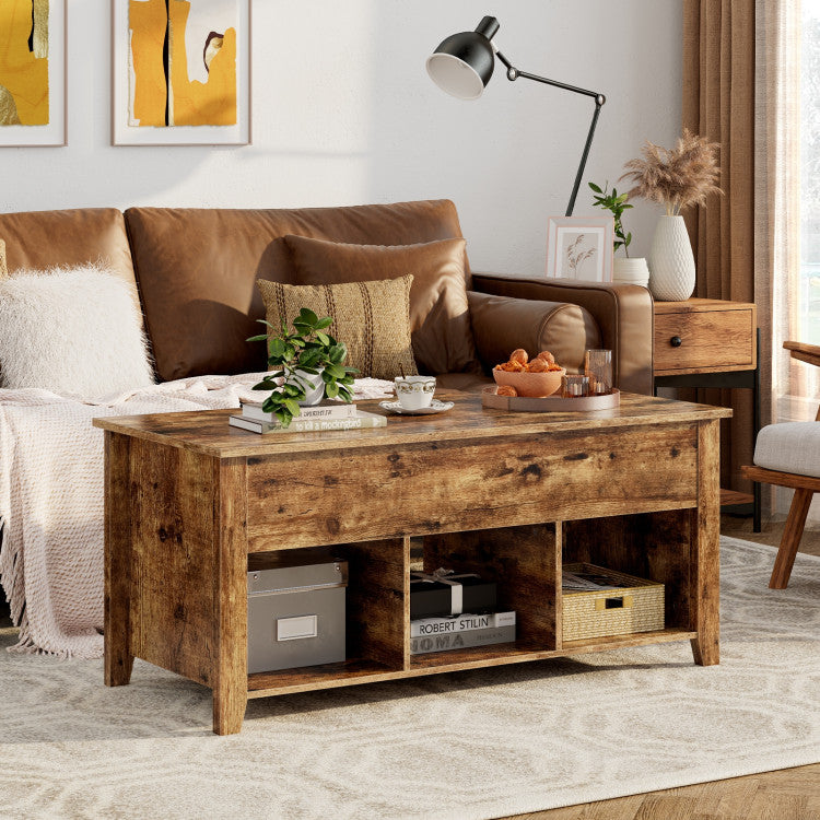 Wood Lift Top Coffee Table with Storage Lower Shelf