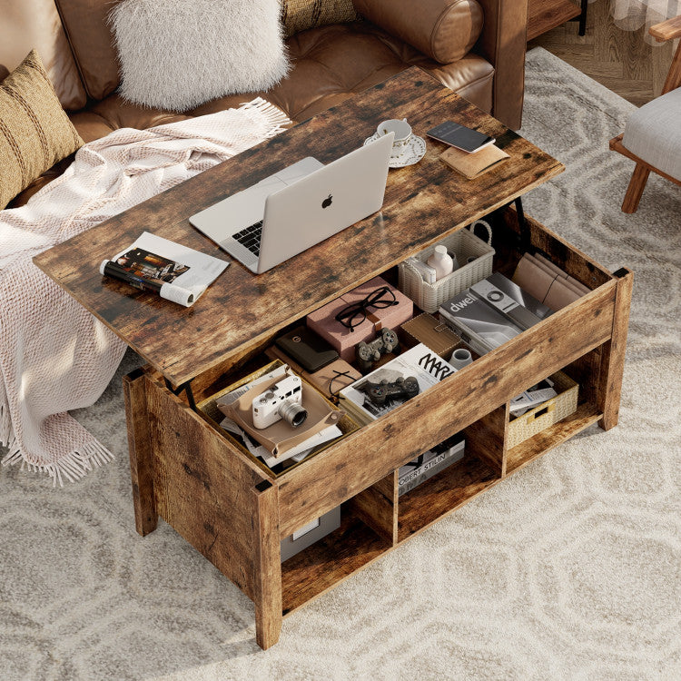 Wood Lift Top Coffee Table with Storage Lower Shelf