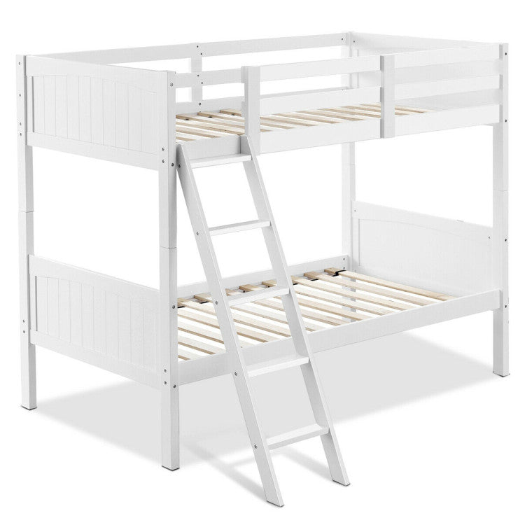 Wooden Twin over Twin Bunk Beds with Ladder and Safety Rail