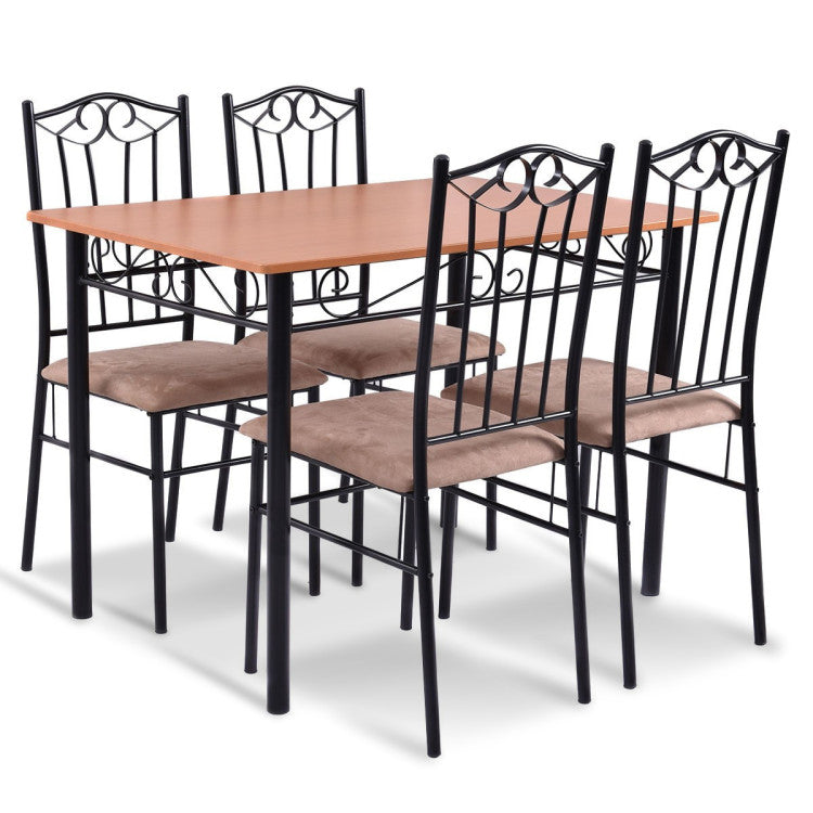 5 Pieces Dining Set Wooden Table and 4 Cushioned Chairs