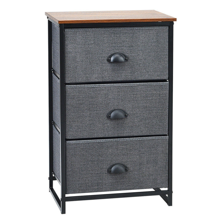 Narrow Nightstand with 3 Drawers and Wood Top