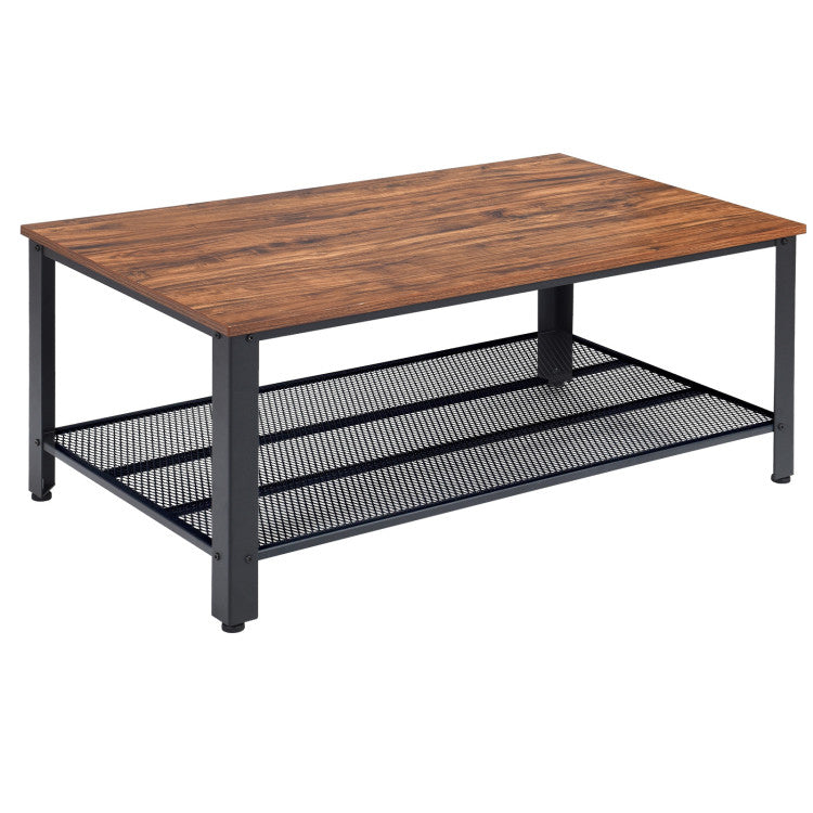 2-Tier Industrial Coffee Table Console Table with Storage Shelf