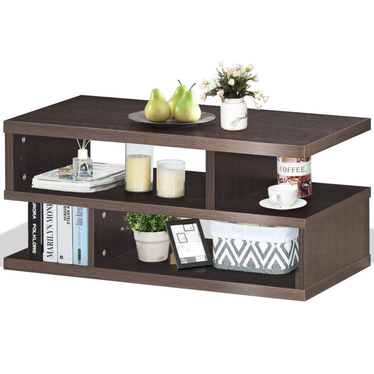 3-Tier Rectangular Modern Coffee Table with Storage Shelf