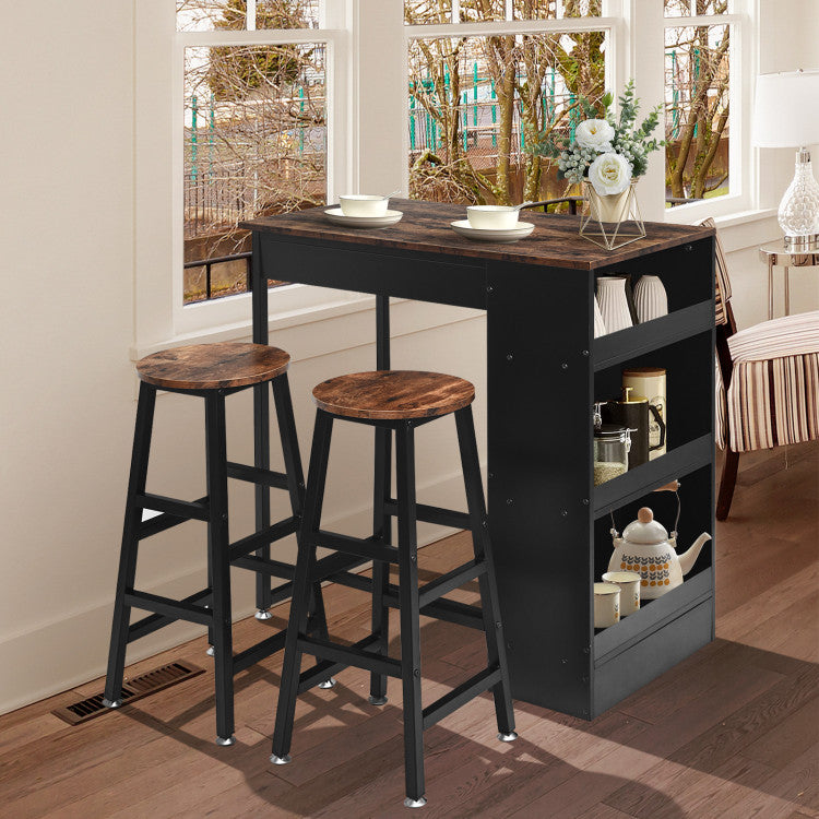 3 Pieces Bar Table Set with Storage