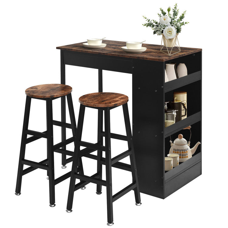 3 Pieces Bar Table Set with Storage