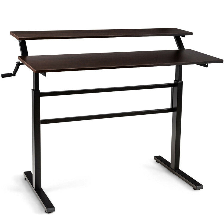 2-Tier Height Adjustable Sit to Standing Desk with Monitor Stand