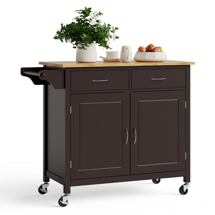 Modern Rolling Kitchen Cart Island with Wood Counter Top