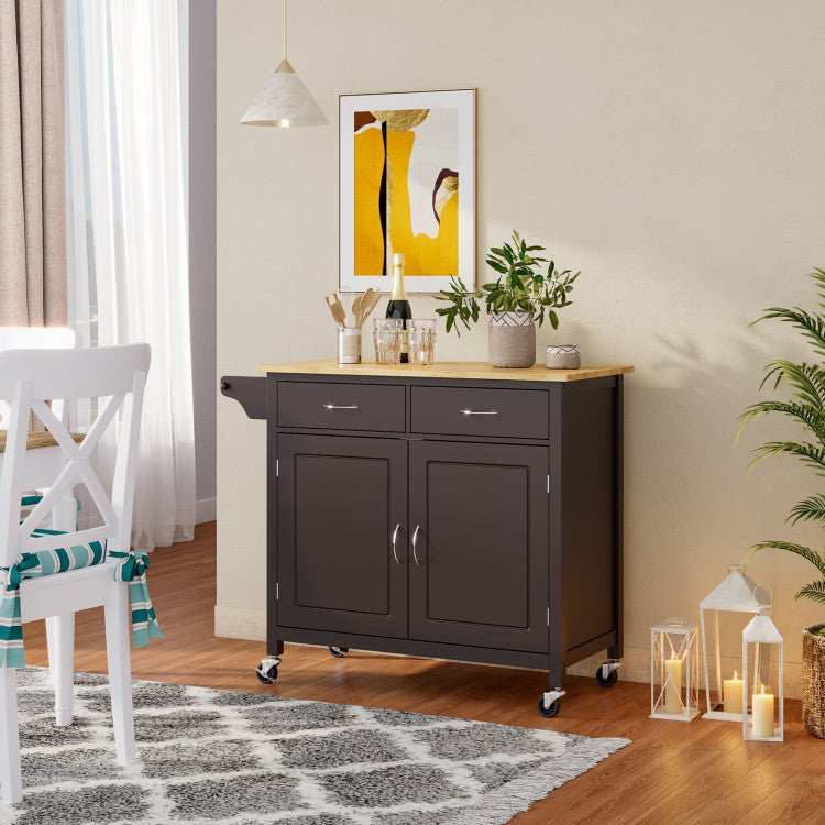 Modern Rolling Kitchen Cart Island with Wood Counter Top