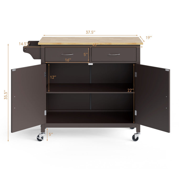 Modern Rolling Kitchen Cart Island with Wood Counter Top