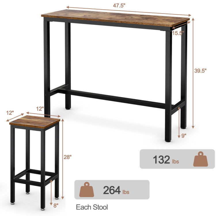 3 Pieces Counter Height Bar Furniture Set with Backless Stools