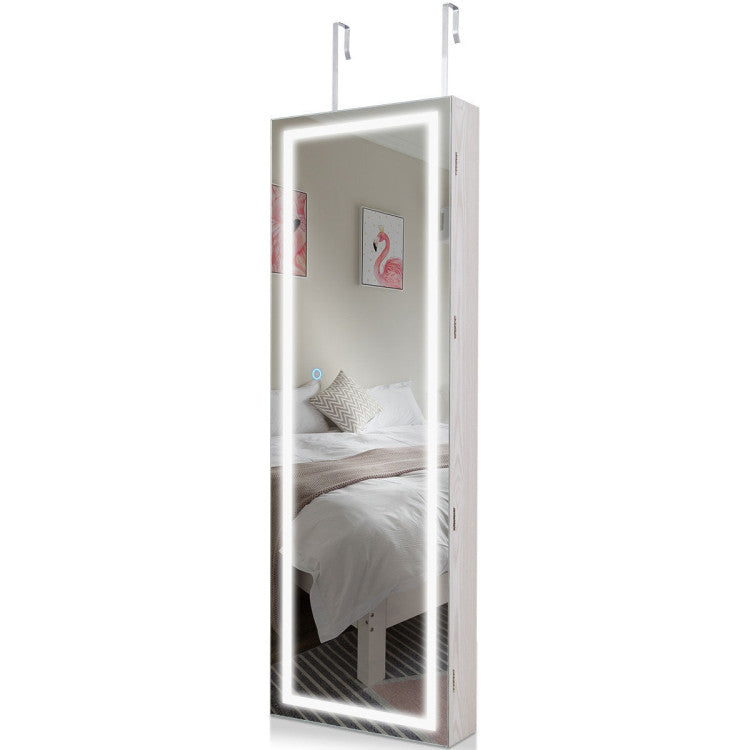 Mirrored Jewelry Armoire with Full Length Mirror and 2 Internal LED Lights