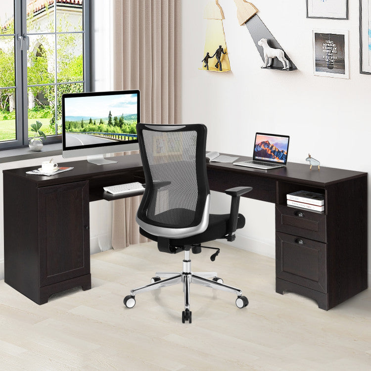 66 X 66 Inch L-Shaped Writing Study Workstation Computer Desk with Drawers