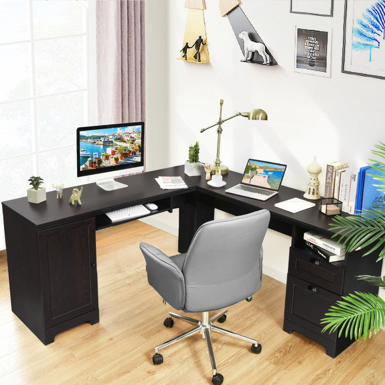 66 X 66 Inch L-Shaped Writing Study Workstation Computer Desk with Drawers