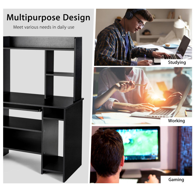 Home Office Computer Desk with Bookcase Keyboard Tray and CPU Stand