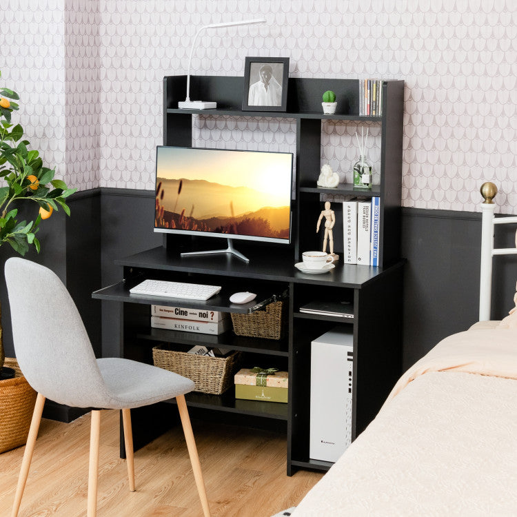 Home Office Computer Desk with Bookcase Keyboard Tray and CPU Stand