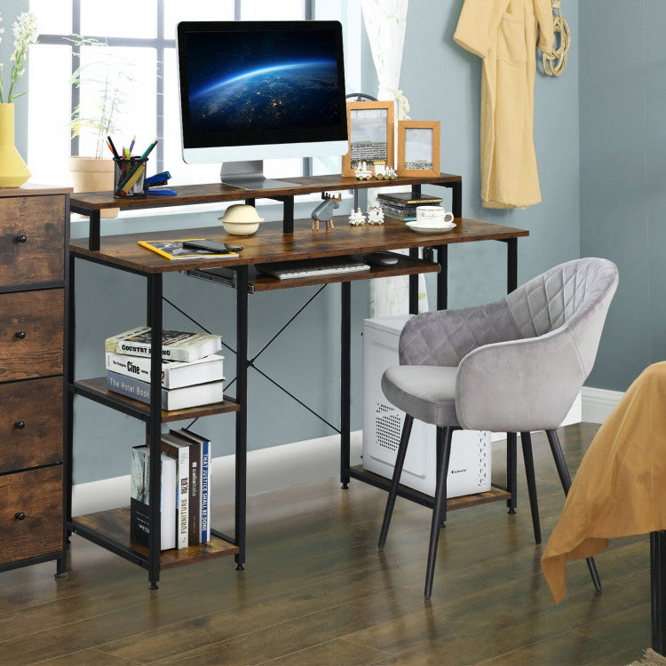 47 Inches Computer Desk Writing Study Table with Keyboard Tray and Monitor Stand