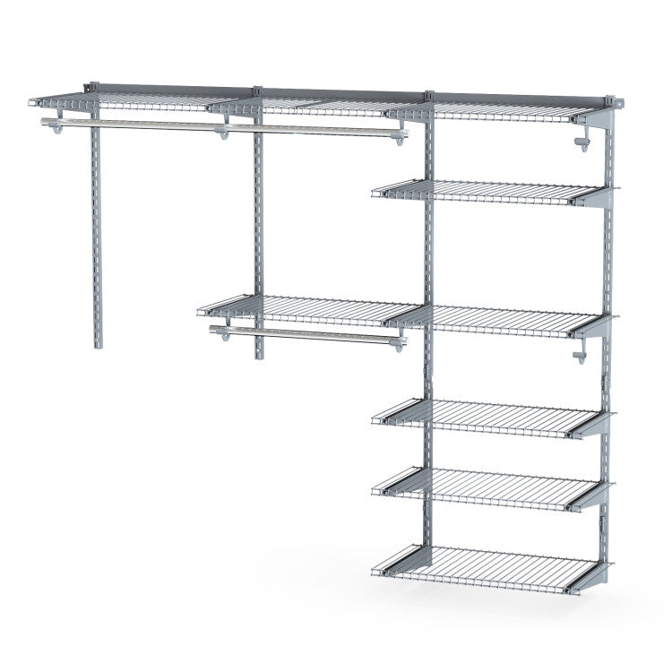 Adjustable Closet Organizer Kit with Shelves and Hanging Rods for 4 to 6 Feet