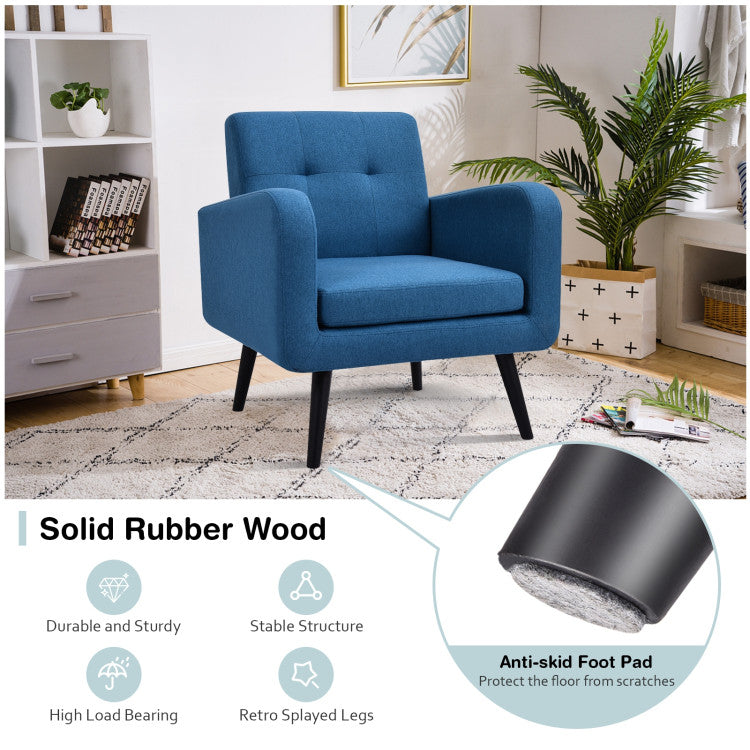 Modern Upholstered Comfy Accent Chair with Rubber Wood Legs