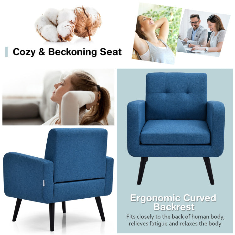 Modern Upholstered Comfy Accent Chair with Rubber Wood Legs