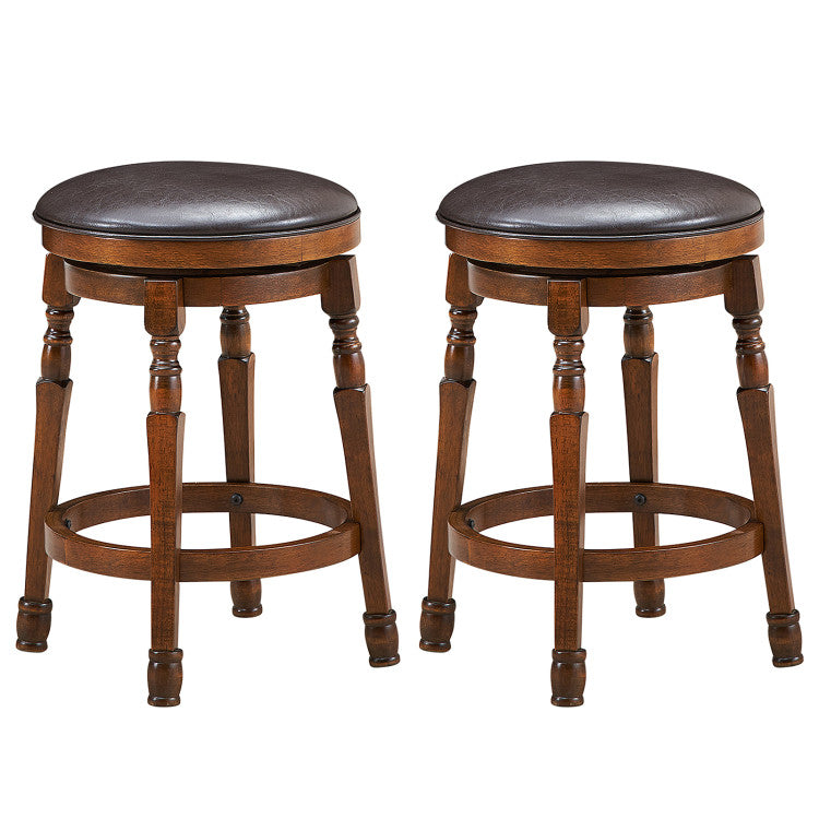 Set of 2 24-Inch Swivel Leather Padded Bar Dining Stools