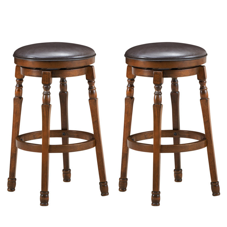 Set of 2 29-Inch Swivel Leather Padded Dining Bar Stools