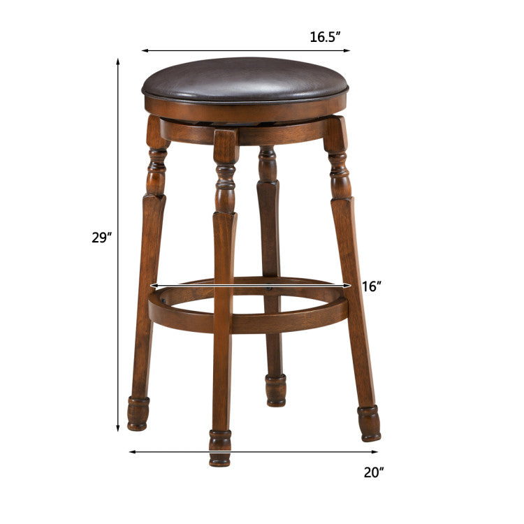 Set of 2 29-Inch Swivel Leather Padded Dining Bar Stools